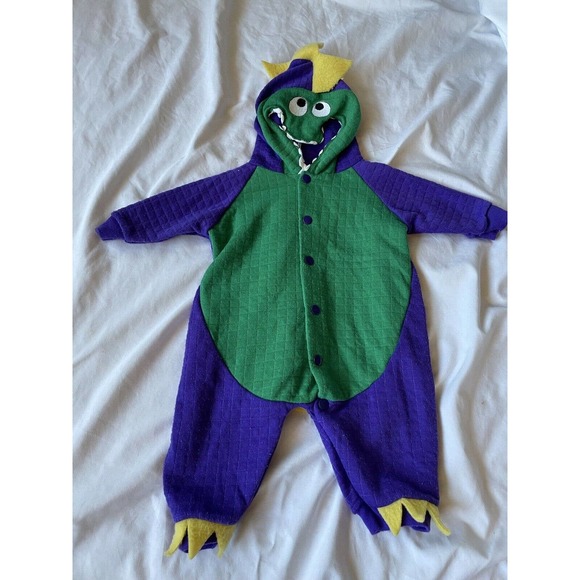 VTG BABY GRO KAPART Romper Sleeper Small Green Purple Dinosaur Alligator 0-3 mo - Picture 2 of 9